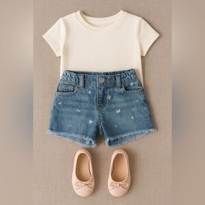 Cat & Jack Girls Floral Embroidered Denim Shorts – Size 6/7
